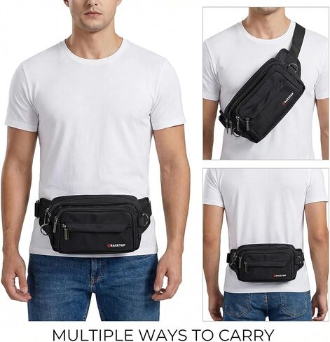 Multi-Pocket Fanny Pack Waist Bag, 4-Pocket Crossbody Belt Bag, Water-Repellent Travel Hip Pack with Soft Foldable Side Wings & Adjustable Strap for Running, Walking, Hiking, Cycling, and Travel in Saudi Arabia