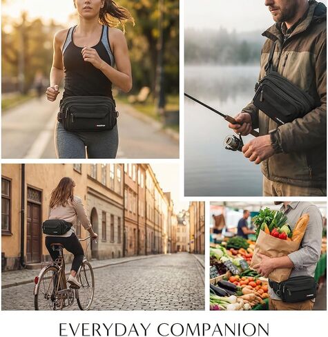 Multi-Pocket Fanny Pack Waist Bag, 4-Pocket Crossbody Belt Bag, Water-Repellent Travel Hip Pack with Soft Foldable Side Wings & Adjustable Strap for Running, Walking, Hiking, Cycling, and Travel in Saudi Arabia