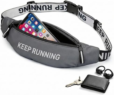 Slim Running Waist Pack for Women Men, Large Capacity Waist Belt with Organized Compartments, No-Bounce Secure Fit for Cycling, Hiking, Climbing Adventure & Reflective Safety Night Running-Gery in Kuwait