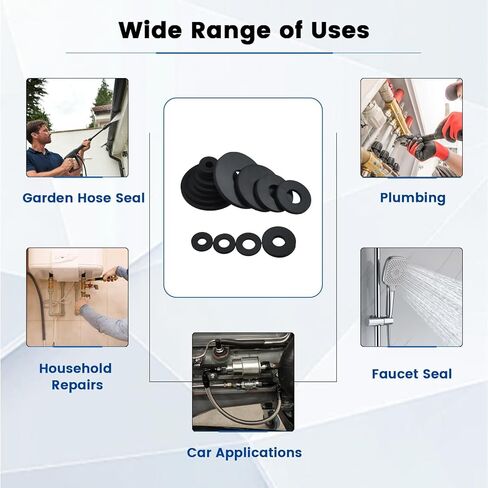 مجموعة متنوعة من 160 قطعة من الغسالات المطاطية المسطحة، 10/10.5/12/16/18/20/25/30 مم، غسالة مسطحة من المطاط الأسود، غسالات مطاطية شديدة التحمل للبراغي والصنابير والمسامير ورأس دش خرطوم الحديقة - 8 مقاسات in Kuwait
