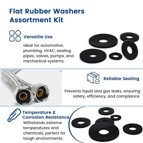 160 Pcs Flat Rubber Washers Assortment Kit, 10/10.5/12/16/18/20/25/30mm Black Rubber Flat Washer, Heavy Duty Rubber Washers for Bolts Faucets Screws Garden Hose Shower Head - 8 Sizes in Saudi Arabia