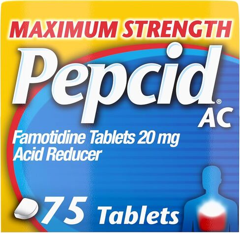 Pepcid AC Maximum Strength Heartburn Relief Tablets, OTC Medicine Prevents & Relieves Heartburn Due to Acid Indigestion & Sour Stomach, 20mg Famotidine Acid Reducer, Fast-Acting, 2 Pack, 8 ct & 50 ct in Kuwait