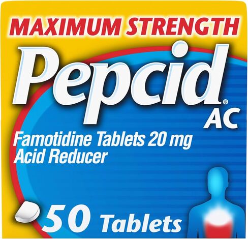 Pepcid AC Maximum Strength Heartburn Relief Tablets, OTC Medicine Prevents & Relieves Heartburn Due to Acid Indigestion & Sour Stomach, 20mg Famotidine Acid Reducer, Fast-Acting, 2 Pack, 8 ct & 50 ct in Kuwait