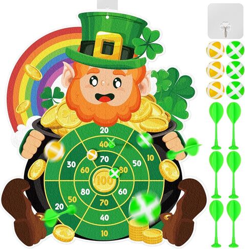 Cinrobiye St.Patrick's Day Game Irish Party Dart Board Game Set with 6 Sticky Balls and 6 Darts for Family Leprechaun Spring Birthday Party Supplies Garden Yard Lawn Indoor Outdoor Gatherings in Saudi Arabia