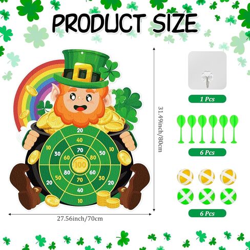 Cinrobiye St.Patrick's Day Game Irish Party Dart Board Game Set with 6 Sticky Balls and 6 Darts for Family Leprechaun Spring Birthday Party Supplies Garden Yard Lawn Indoor Outdoor Gatherings in Saudi Arabia