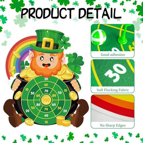 Cinrobiye St.Patrick's Day Game Irish Party Dart Board Game Set with 6 Sticky Balls and 6 Darts for Family Leprechaun Spring Birthday Party Supplies Garden Yard Lawn Indoor Outdoor Gatherings in Saudi Arabia