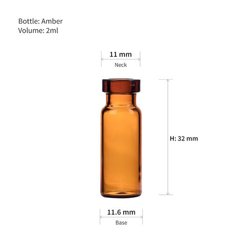 J&K Scientific Amber 11 مم، 2 مل قوارير زجاجية مجعدة الرقبة بدون قبعات (عبوة من 100) in Kuwait