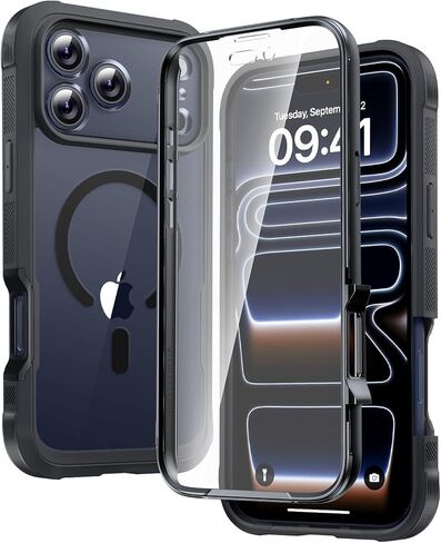 Diaclara Magnetic مصمم لـ iPhone 17 Pro Max Case Case Case Case Case ، [متوافق مع Magsafe] غطاء إثبات الإسقاط العسكري مع واقي شاشة مضاد للخلع حساس لللمس ، أسود in Kuwait