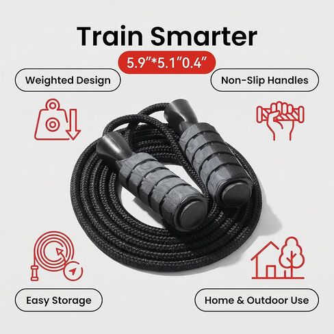 Jump Rope for Men, Black Weighted Training Rope with Non-Slip Handles for Home Gym Warmups and Outdoor Practice, Portable 1 Piece in Saudi Arabia