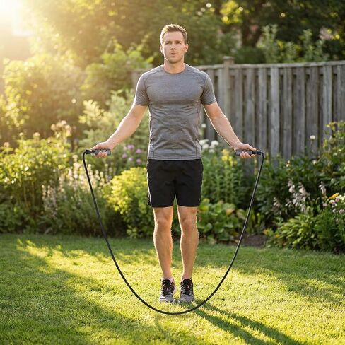 Jump Rope for Men, Black Weighted Training Rope with Non-Slip Handles for Home Gym Warmups and Outdoor Practice, Portable 1 Piece in Saudi Arabia