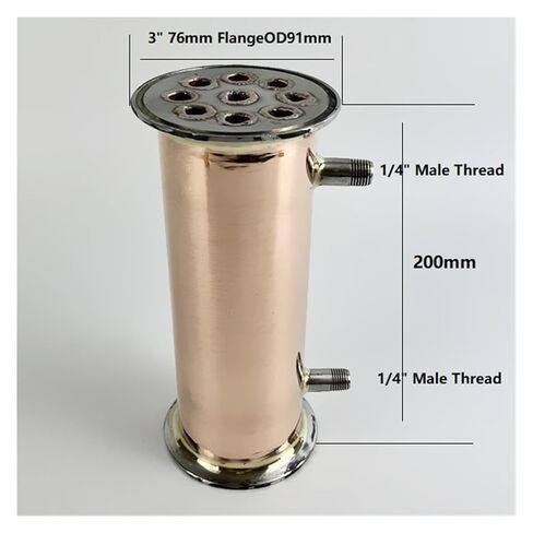 جهاز تقطير النحاس 3 بوصة 76 مم (OD91 مم) مع خيط ذكر 1/4 بوصة أو 1/2 بوصة للتخمير المنزلي، والارتداد، والمكثف، والطول 200 مم (1/2 بوصة) in Kuwait