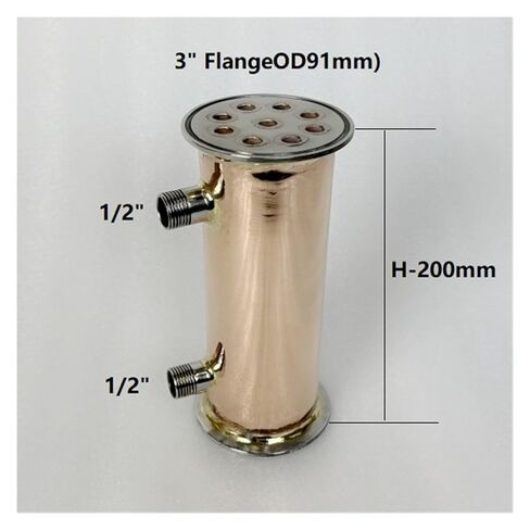 جهاز تقطير النحاس 3 بوصة 76 مم (OD91 مم) مع خيط ذكر 1/4 بوصة أو 1/2 بوصة للتخمير المنزلي، والارتداد، والمكثف، والطول 200 مم (1/2 بوصة) in Kuwait