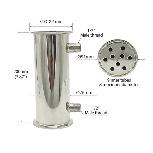3" Diameter 76mm (OD 91mm) Height 200mm Distilled Cooler Reflux Condenser for Distillation Column in Saudi Arabia