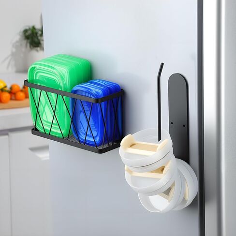 YIGII Magnetic Tupperware Container Lids with Tumbler Lid Organizer Magnet Hooks on Kitchen Fridge& RV, No Drilling&No Adhesive (Black) in Saudi Arabia