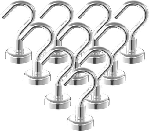 Heavy Duty Magnetic Hooks 5/8" Magnetic Base,25lbs Vertical Pull Force-10Pack Super Strong Rare Earth Magnet Hook,Strong Cruise Hook for Hanging,Magnetic Hanger for Cabins,Grill,Kitchen in Saudi Arabia