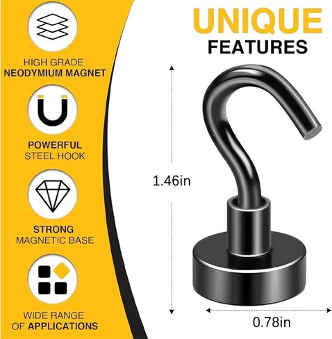 4 Pack-Black Magnetic Hooks, 30LB Strong Neodymium Magnetic Hooks for Cruise, Grill, Towel, Indoor Hanging, Kitchen, Workplace, Office and Garage in Saudi Arabia
