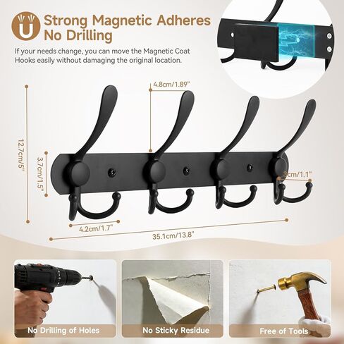 Magnetic Coat Hook - Heavy Duty Coat Magnetic Rack with 8 Hooks,Anti-Slip Strong Rubber Magnetic Hanger for Refrigerator,Metal Cabinet,Door,Hanging Coat, Towel, Bag, hat, Scarf in Saudi Arabia