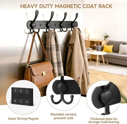 Magnetic Coat Hook - Heavy Duty Coat Magnetic Rack with 8 Hooks,Anti-Slip Strong Rubber Magnetic Hanger for Refrigerator,Metal Cabinet,Door,Hanging Coat, Towel, Bag, hat, Scarf in Saudi Arabia