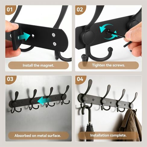 Magnetic Coat Hook - Heavy Duty Coat Magnetic Rack with 8 Hooks,Anti-Slip Strong Rubber Magnetic Hanger for Refrigerator,Metal Cabinet,Door,Hanging Coat, Towel, Bag, hat, Scarf in Saudi Arabia
