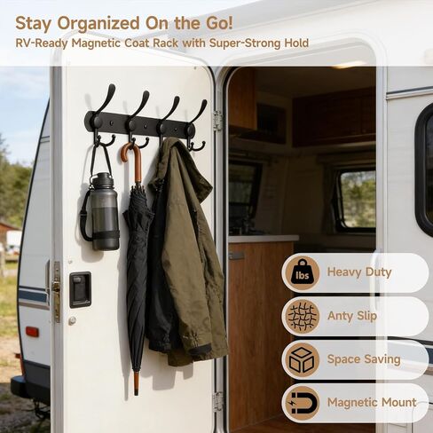 Magnetic Coat Hook - Heavy Duty Coat Magnetic Rack with 8 Hooks,Anti-Slip Strong Rubber Magnetic Hanger for Refrigerator,Metal Cabinet,Door,Hanging Coat, Towel, Bag, hat, Scarf in Saudi Arabia