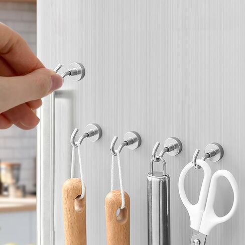 Magnetic Hooks,Heavy Duty Earth Magnets with Hook for Refrigerator, Extra Strong Cruise Hook for Hanging, Magnetic Hanger for Cabins, Pack of 10(Silver) in Saudi Arabia