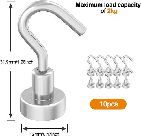 Magnetic Hooks,Heavy Duty Earth Magnets with Hook for Refrigerator, Extra Strong Cruise Hook for Hanging, Magnetic Hanger for Cabins, Pack of 10(Silver) in Saudi Arabia