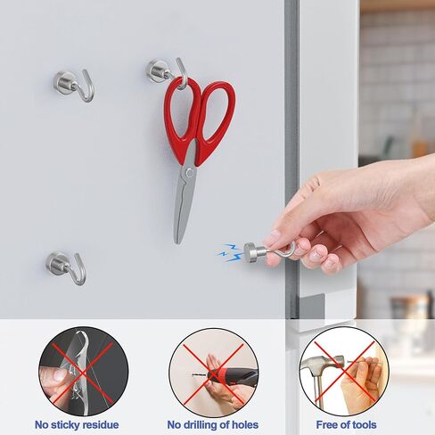 Magnetic Hooks,Heavy Duty Earth Magnets with Hook for Refrigerator, Extra Strong Cruise Hook for Hanging, Magnetic Hanger for Cabins, Pack of 10(Silver) in Saudi Arabia