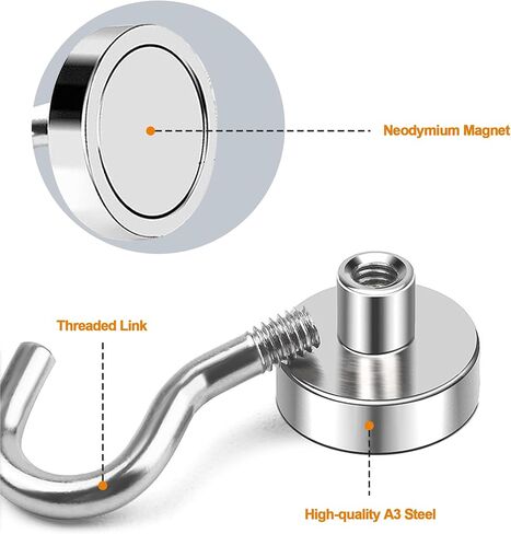 Magnetic Hooks,Heavy Duty Earth Magnets with Hook for Refrigerator, Extra Strong Cruise Hook for Hanging, Magnetic Hanger for Cabins, Pack of 10(Silver) in Saudi Arabia