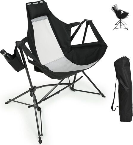 Hammock Folding Camping Chair - Outdoor Portable Swing Camp Chairs Set of 2 with Stand Adults Rocking Swinging Chair for Beach Lawn Patio (Grey) in Saudi Arabia