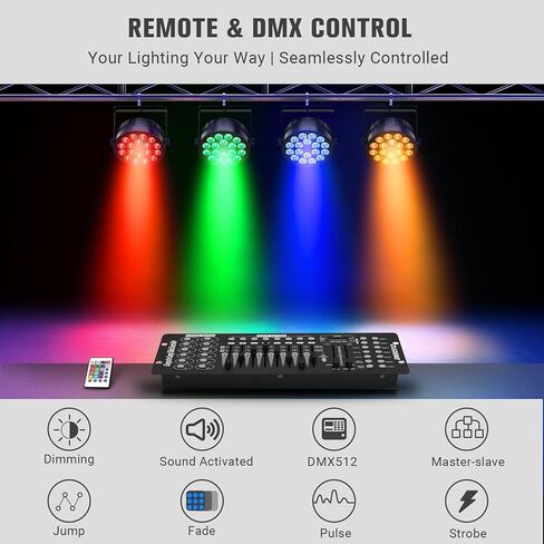 حزمة من قطعتين من مصابيح DJ Stage Par: 180 وات RGBA LED مع جهاز تحكم عن بعد وDMX - مثالية لإضاءة حفلات الزفاف، وعروض الفرقة الموسيقية الحية، وأحداث الحفلات - مزامنة الموسيقى المنشَّطة بالصوت - إضاءة سهلة التركيب للأحداث in Kuwait