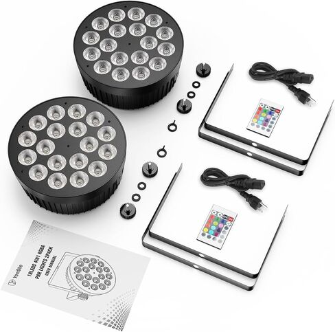 حزمة من قطعتين من مصابيح DJ Stage Par: 180 وات RGBA LED مع جهاز تحكم عن بعد وDMX - مثالية لإضاءة حفلات الزفاف، وعروض الفرقة الموسيقية الحية، وأحداث الحفلات - مزامنة الموسيقى المنشَّطة بالصوت - إضاءة سهلة التركيب للأحداث in Kuwait