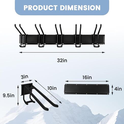 Ski Rack Wall Mount - Ski Holders for Wall Heavy Duty 10 Pairs of Snowboard Storage Indoor Holds Up to 300lbs for Garage Organization Home Shed in Saudi Arabia