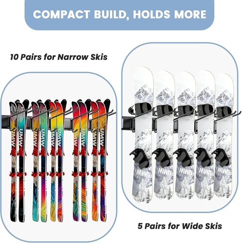 Ski Rack Wall Mount - Ski Holders for Wall Heavy Duty 10 Pairs of Snowboard Storage Indoor Holds Up to 300lbs for Garage Organization Home Shed in Saudi Arabia
