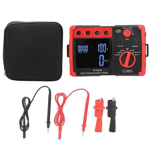 GT5307B Digital Insulation Resistance Tester, High Voltage Megohmmeter, Large LCD Display with Alarm, 100V - 1000V Range for Motors Cables, Includes Test Leads Cl in Saudi Arabia