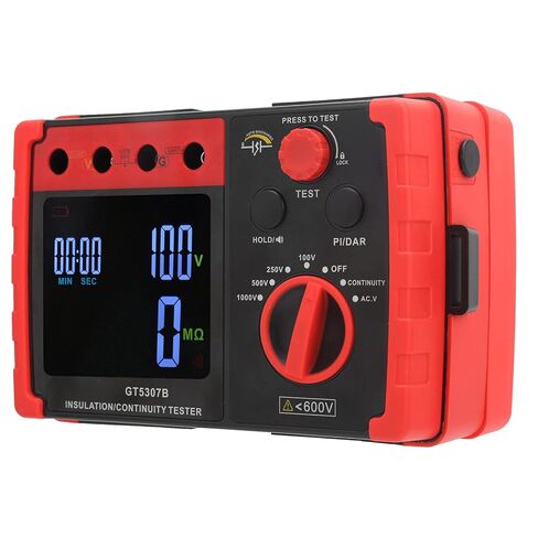GT5307B Digital Insulation Resistance Tester, High Voltage Megohmmeter, Large LCD Display with Alarm, 100V - 1000V Range for Motors Cables, Includes Test Leads Cl in Saudi Arabia