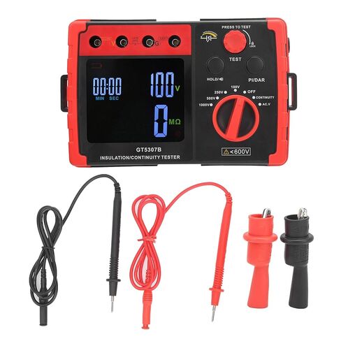 GT5307B Digital Insulation Resistance Tester, High Voltage Megohmmeter, Large LCD Display with Alarm, 100V - 1000V Range for Motors Cables, Includes Test Leads Cl in Saudi Arabia
