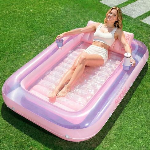 Sloosh Inflatable Tanning Pool Lounge Float, 70" x 46" Suntan Tub Raft Floatie, Tanning Pool with Pillow, Personal Pool Lounger for Adult Summer Water Party, L-Blue in Kuwait