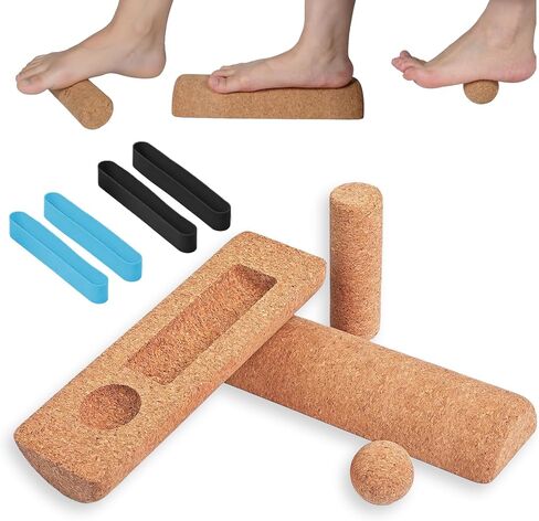 مجموعة تدريب تقوية وتوازن القدم من الفلين - نظام حركة القدم 4 في 1 مع الأسطوانة وكرة التدليك وأشرطة أصابع القدم | تحسين الاستقرار، وإصلاح الإفراط في الكب، وتعزيز التوازن واستعادة وظيفة القدم الطبيعية in Kuwait