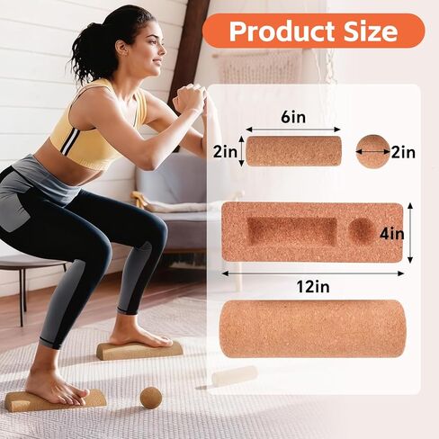 مجموعة تدريب تقوية وتوازن القدم من الفلين - نظام حركة القدم 4 في 1 مع الأسطوانة وكرة التدليك وأشرطة أصابع القدم | تحسين الاستقرار، وإصلاح الإفراط في الكب، وتعزيز التوازن واستعادة وظيفة القدم الطبيعية in Kuwait