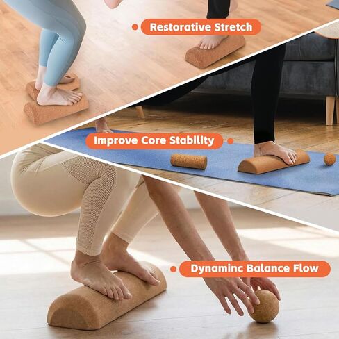 مجموعة تدريب تقوية وتوازن القدم من الفلين - نظام حركة القدم 4 في 1 مع الأسطوانة وكرة التدليك وأشرطة أصابع القدم | تحسين الاستقرار، وإصلاح الإفراط في الكب، وتعزيز التوازن واستعادة وظيفة القدم الطبيعية in Kuwait