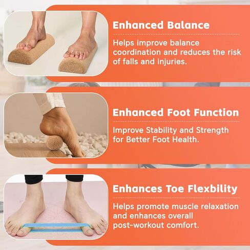 مجموعة تدريب تقوية وتوازن القدم من الفلين - نظام حركة القدم 4 في 1 مع الأسطوانة وكرة التدليك وأشرطة أصابع القدم | تحسين الاستقرار، وإصلاح الإفراط في الكب، وتعزيز التوازن واستعادة وظيفة القدم الطبيعية in Kuwait