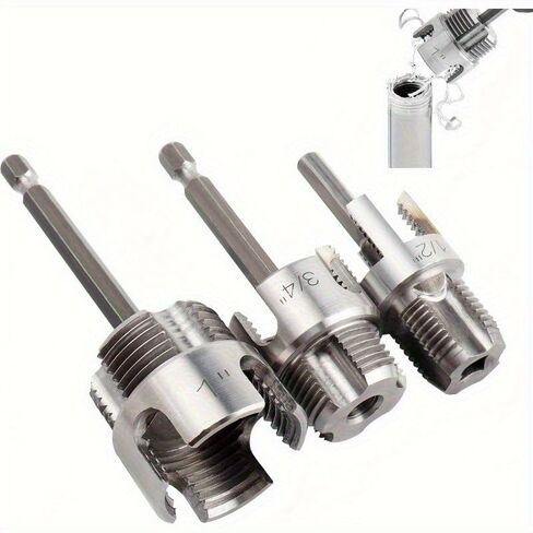 Heavy-Duty PVC/Plastic Pipe Threading Tool Kit, 3 pcs with 1/2"/3/4"/1" Male/Female Threads, Compatible for PVC PPR MPP Pipes & Drill Press/Screwdriver in Saudi Arabia
