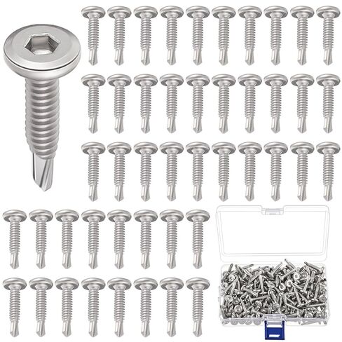 LEIFIDE 200 Pcs #12 x 1 Hex Socket Self Tapping Screw 410 Stainless Steel, Silver, Flat Head High-Strength Fast Sheet Metal Drilling Screws for Metal Plastic Wood in Saudi Arabia