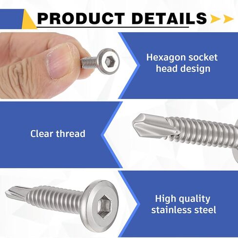 LEIFIDE 200 Pcs #12 x 1 Hex Socket Self Tapping Screw 410 Stainless Steel, Silver, Flat Head High-Strength Fast Sheet Metal Drilling Screws for Metal Plastic Wood in Saudi Arabia