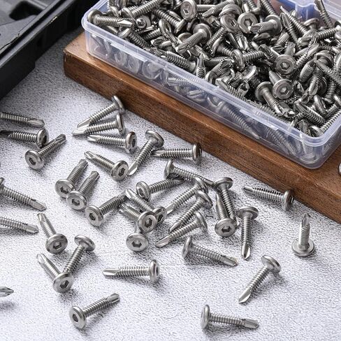 LEIFIDE 200 Pcs #12 x 1 Hex Socket Self Tapping Screw 410 Stainless Steel, Silver, Flat Head High-Strength Fast Sheet Metal Drilling Screws for Metal Plastic Wood in Saudi Arabia