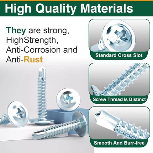 152 Pcs #8 Self Tapping Screws for Metal, Stainless Steel Sheet Metal Screws Assortment Kit, 6 Sizes 1/2", 5/8", 3/4", 1", 1-1/2", and 2" in Kuwait