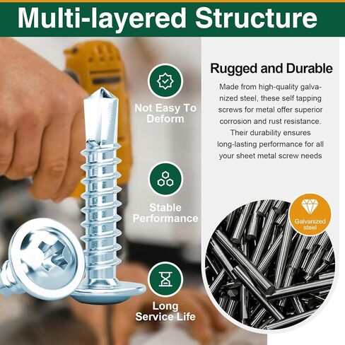 152 Pcs #8 Self Tapping Screws for Metal, Stainless Steel Sheet Metal Screws Assortment Kit, 6 Sizes 1/2", 5/8", 3/4", 1", 1-1/2", and 2" in Kuwait