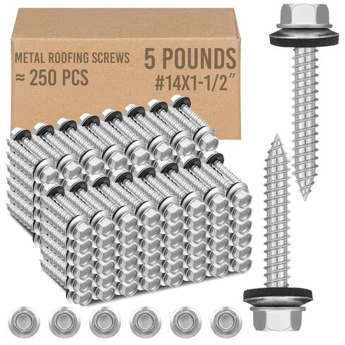 Zonon 100 Pcs Metal Roofing Screws #14 x 1-1/2 Inch Hex Head Sheet Metal Screws for Roof Panels with EPDM Rubber Washer in Saudi Arabia