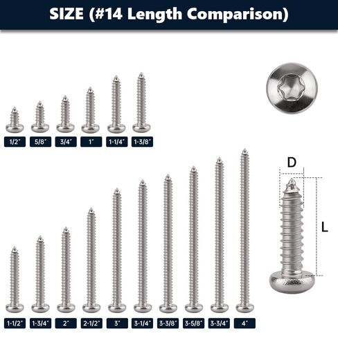50 Pcs #14 x 1-1/4 Torx Pan Head Sheet Metal Screws with Bit, 304 Stainless Steel 18-8, 6-Lobe Star Drive Extra Large Self Tapping Screws for Construction in Saudi Arabia