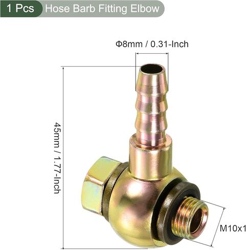 YOKIVE Hose Barb Fitting Elbow, Barbed M10x1 Male Thread Adapter Connector, Great for Gas, Water, Oil, Fuel Pipelines (Gold, 8-mm) in Kuwait